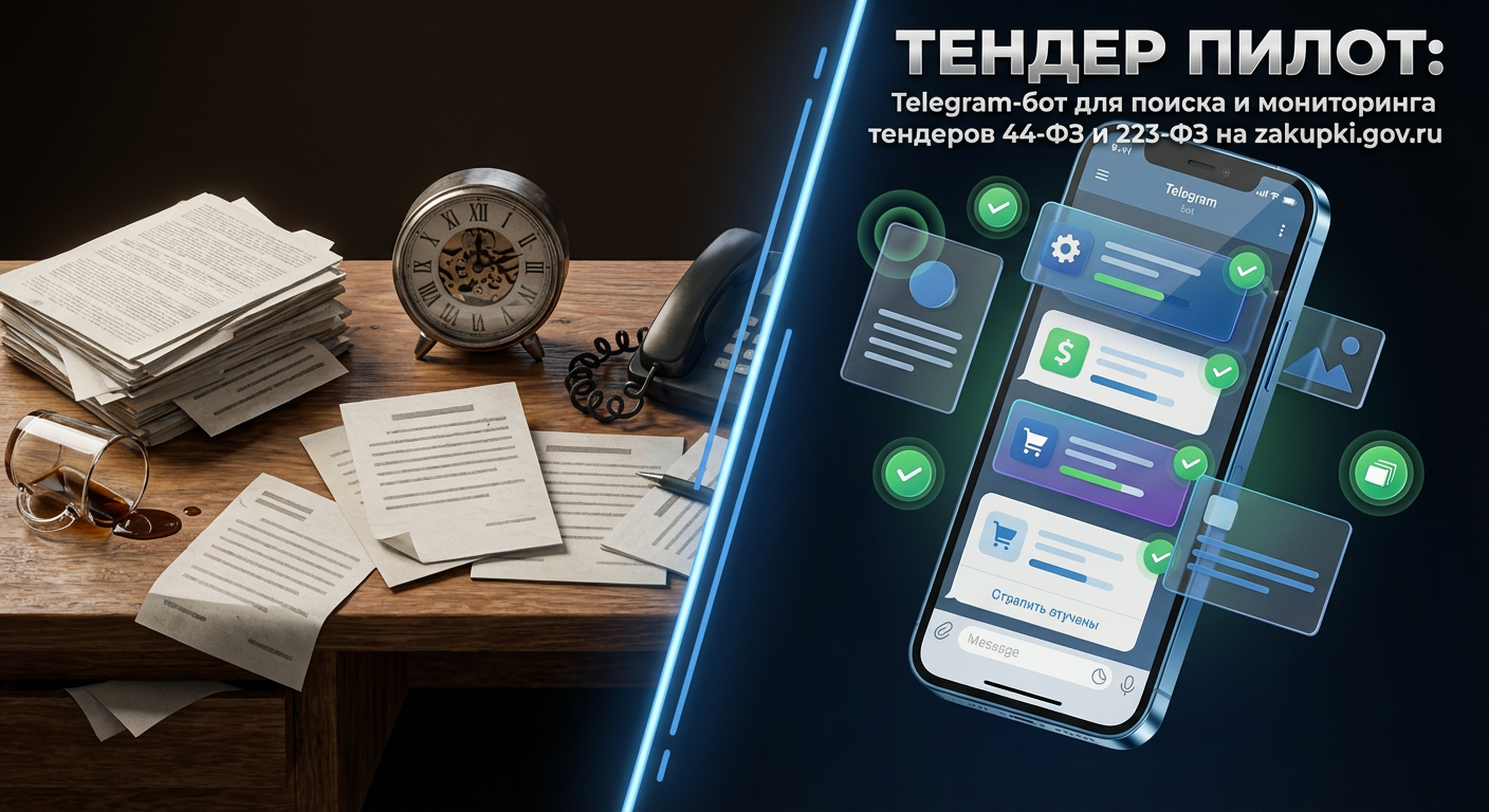 Тендер Пилот - бот для госзакупок в Telegram: поиск тендеров 44‑ФЗ/223‑ФЗ и мониторинг изменений
